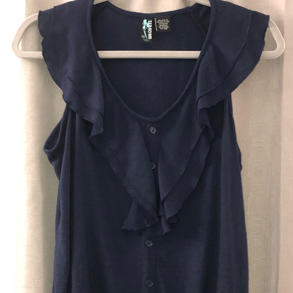 Navy Blue Ruffled Sleeveless Top